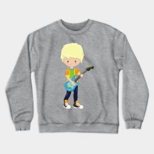 Rock Boy, Blond Hair, Guitar Player, Band, Music Crewneck Sweatshirt